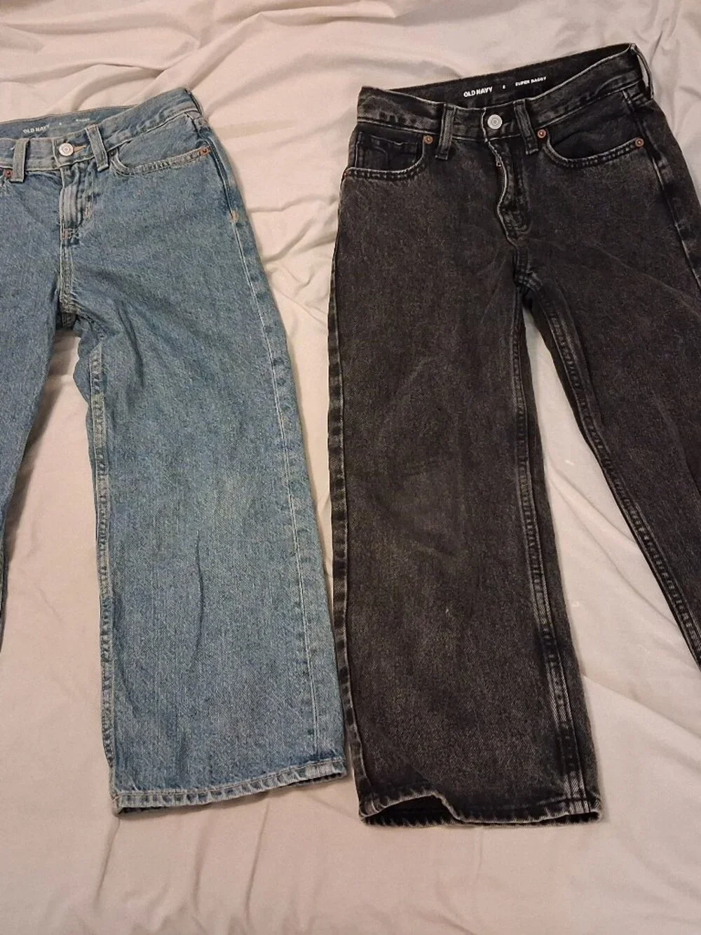 Old Navy Boys Jeans 2 Pairs Size 8 Black And Blue Black Super Baggy Blue Baggy